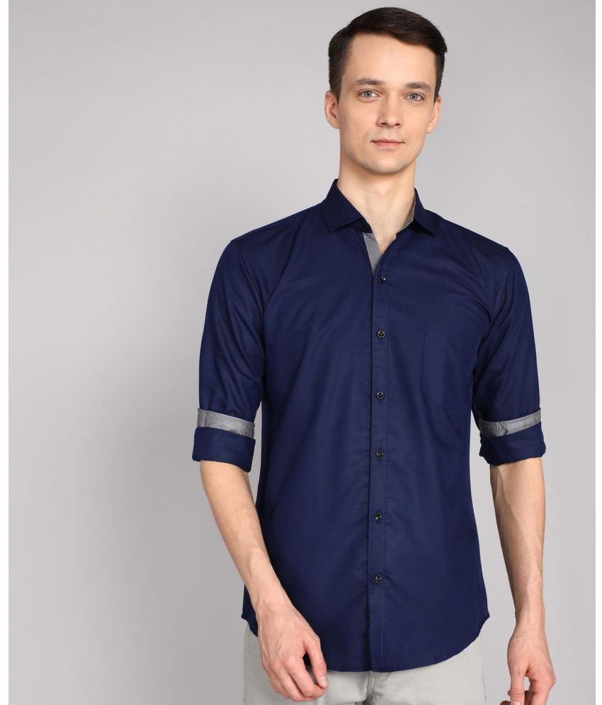     			P&V CREATIONS Cotton Blend Regular Fit Solids Full Sleeves Men's Casual Shirt - Navy ( Pack of 1 )