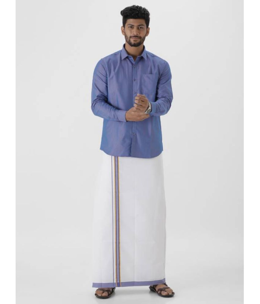     			Ramraj cotton Blue Blended Fabric Regular Fit Men's Dhoti Shirt Set ( Pack of 1 )