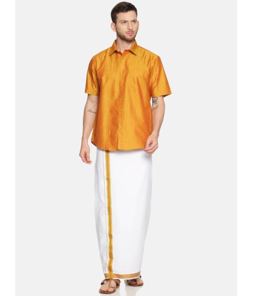     			Ramraj cotton Yellow Cotton Blend Regular Fit Men's Dhoti Shirt Set ( Pack of 1 )