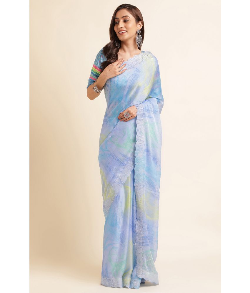     			Rekha Maniyar Fashions Chiffon Dyed Saree With Blouse Piece - Blue ( Pack of 1 )