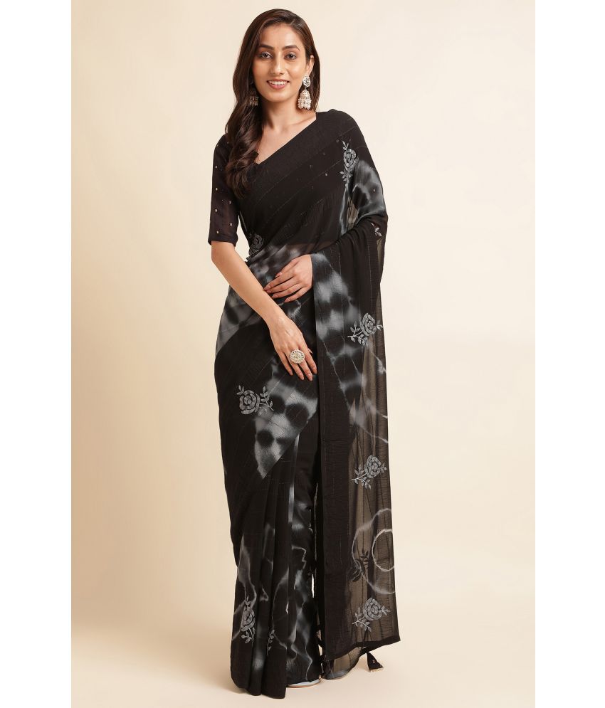     			Rekha Maniyar Fashions Georgette Embroidered Saree With Blouse Piece - Black ( Pack of 1 )