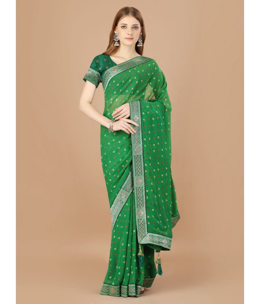     			Rekha Maniyar Fashions Georgette Printed Saree With Blouse Piece - Green ( Pack of 1 )
