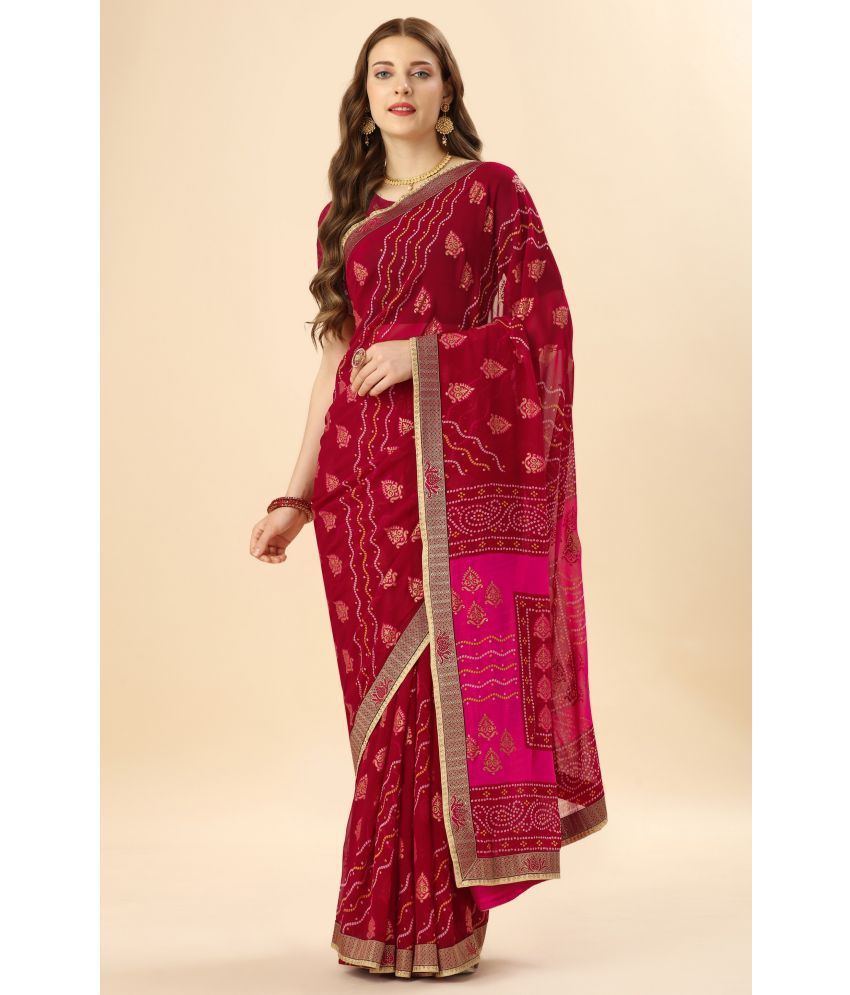     			Rekha Maniyar Fashions Georgette Printed Saree With Blouse Piece - Pink ( Pack of 1 )