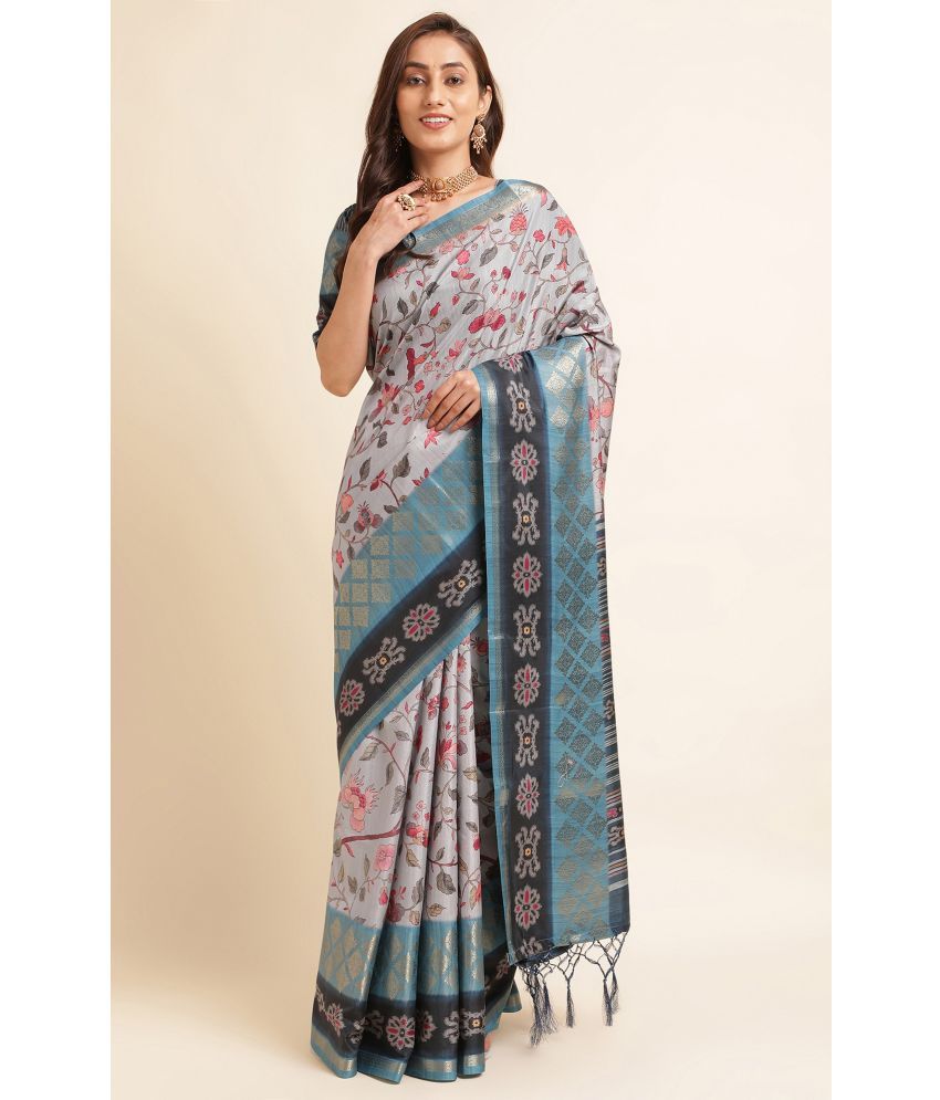     			Rekha Maniyar Silk Blend Printed Saree With Blouse Piece - Grey ( Pack of 1 )