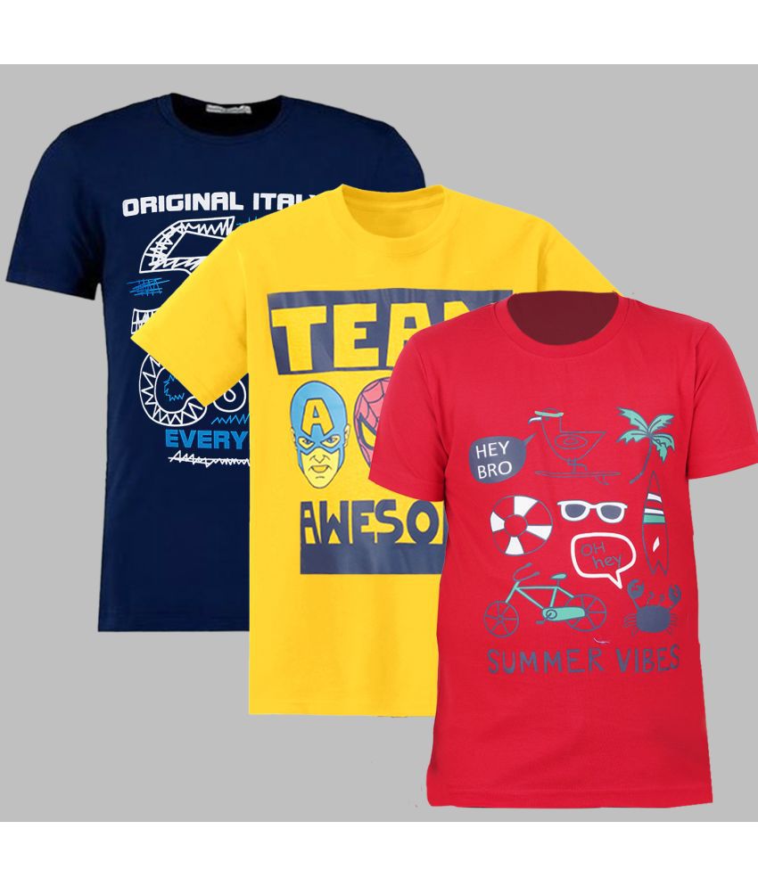     			SAN TEE Boys Cotton Tshirts | Casual T-Shirt | Printed T -Shirt (Multicolor , Pack of 3)