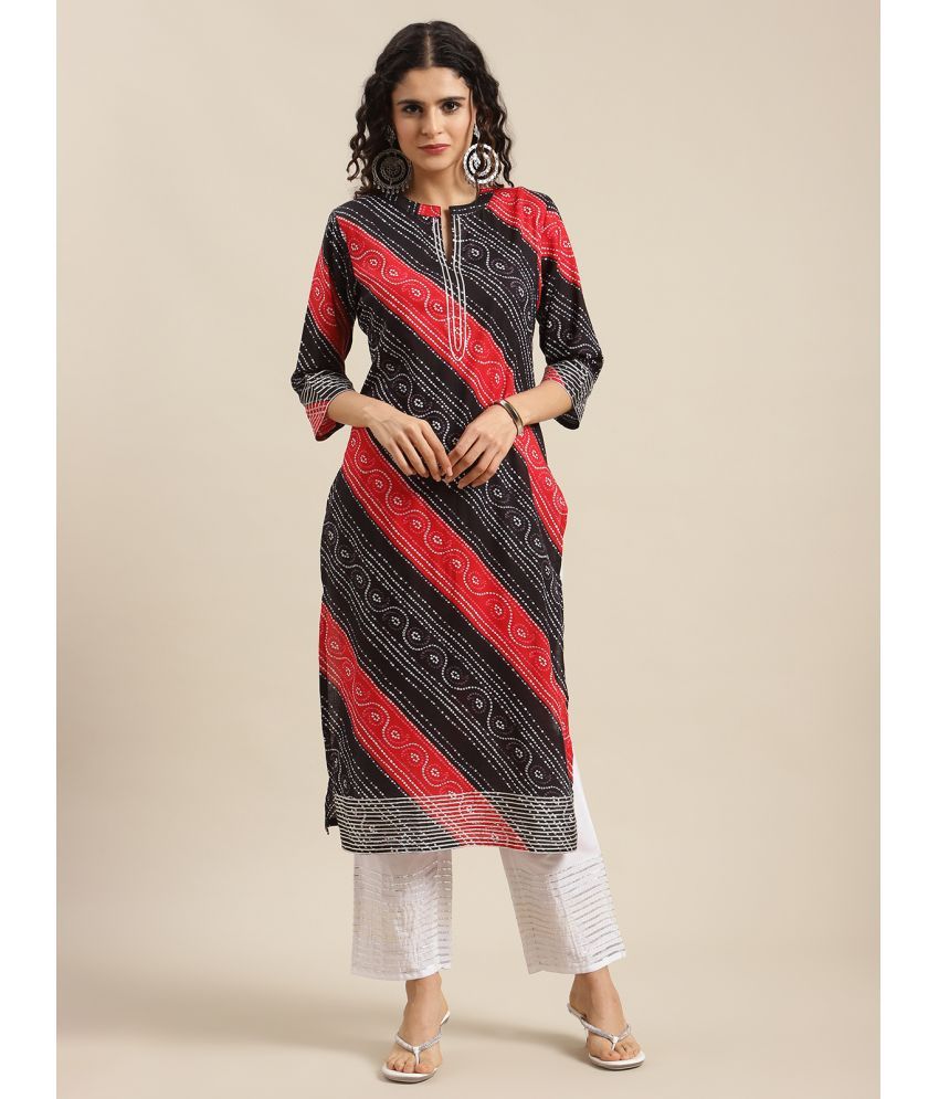     			Varanga Cotton Printed Straight Women's Kurti - Black ( Pack of 1 )