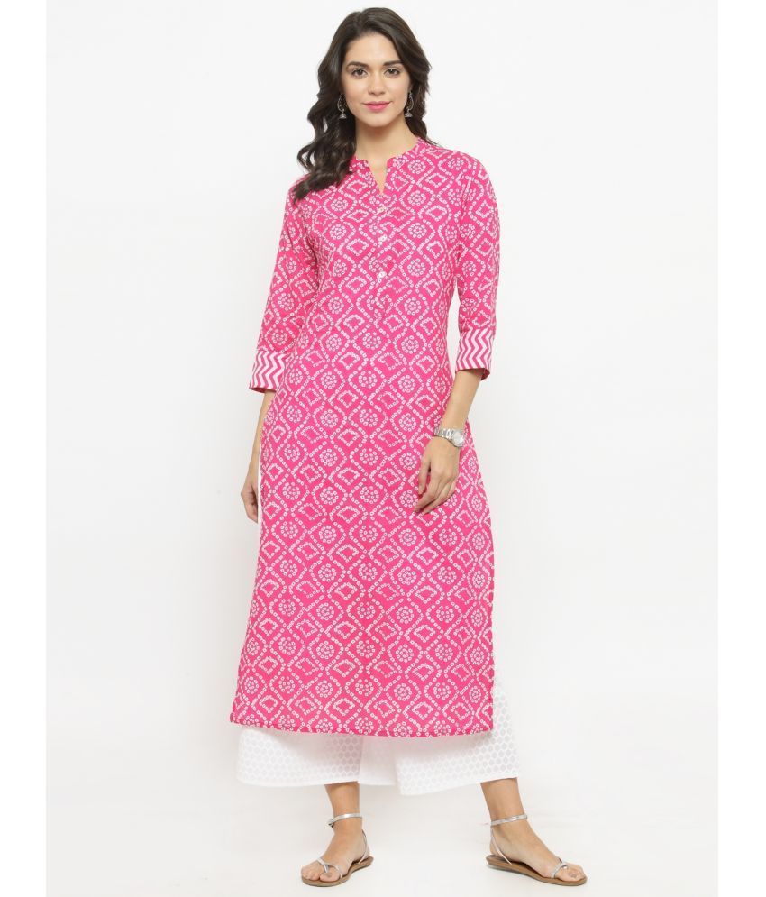     			Varanga Cotton Printed Straight Women's Kurti - Pink ( Pack of 1 )