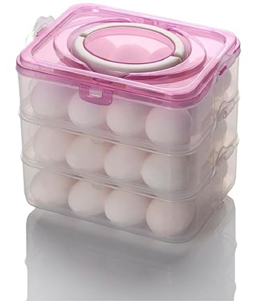     			Weizny Egg Storage Box - Egg Refrigerator Storage Tray Stackable ABS Plastic Egg Storage Containers for Fridge and Kitchen Egg storage basket with Carry Holder (3 Layer - PINK - 36 Egg)