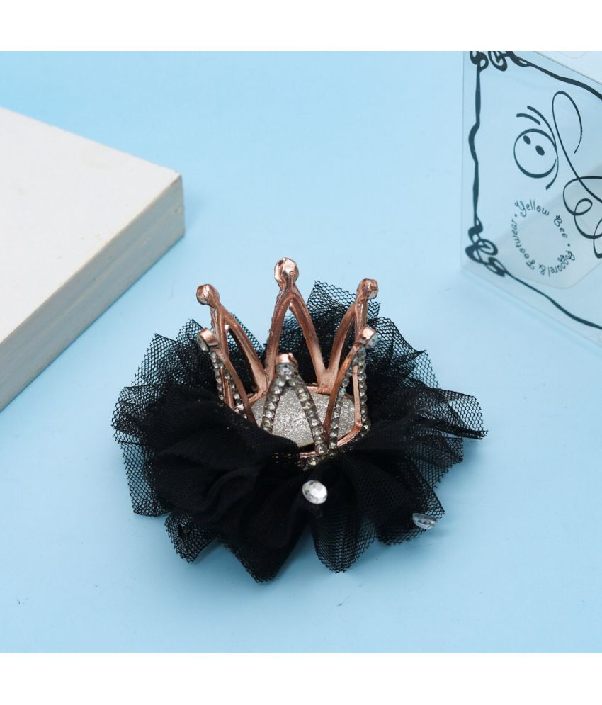     			Yellow Bee Crown Embellished Hair Clip - Black