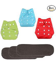 AURAPURO Baby Washable Cloth Diaper Nappies with Wet-Free Inserts, Washable Reusable Pocket Cloth Diapers for New Born Baby 0-24 month for Babies/Toddlers (3 Diaper + 3 Insert)