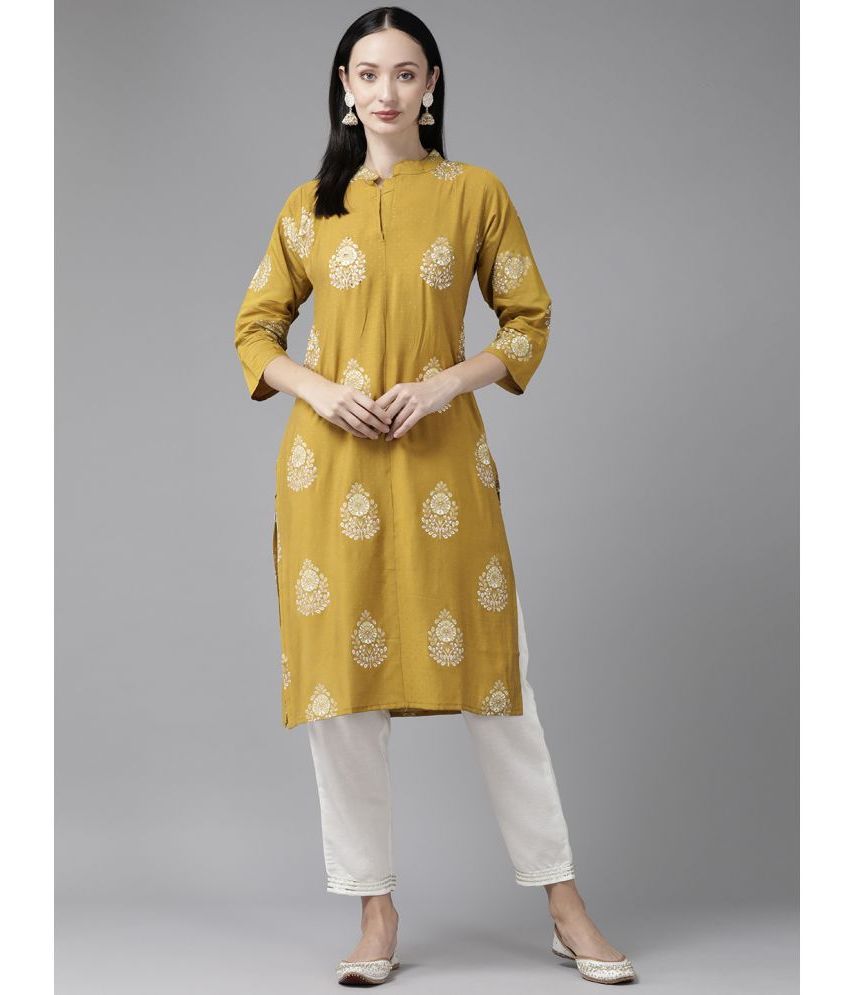     			Aarika Rayon Printed Straight Women's Kurti - Mustard ( Pack of 1 )