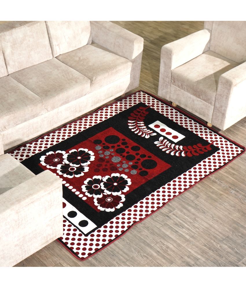     			FURNISHING HUT Maroon Velvet Carpet Abstract 5x7 Ft