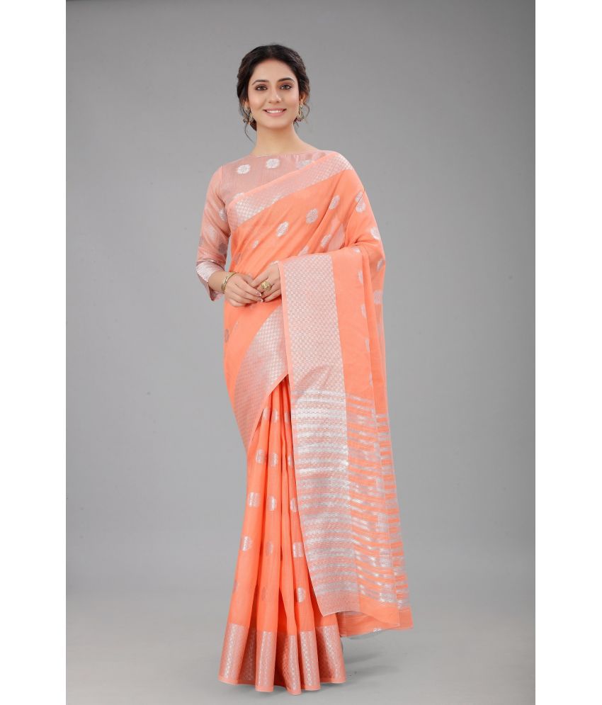     			JULEE Cotton Silk Embellished Saree With Blouse Piece - Peach ( Pack of 1 )