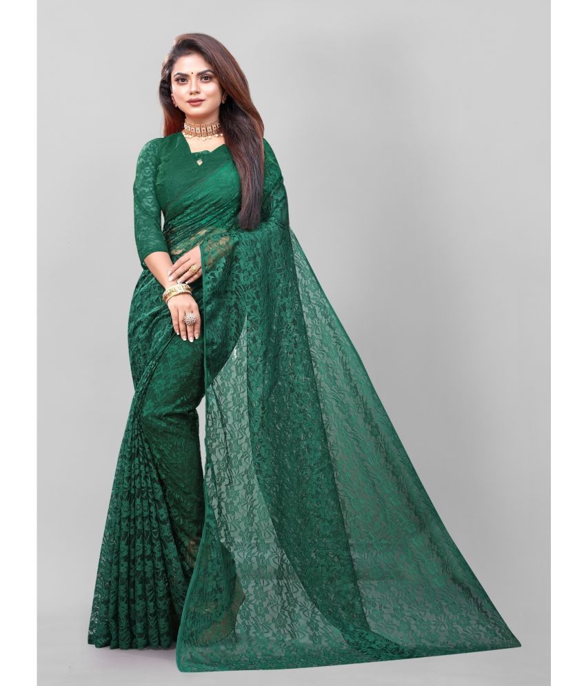     			JULEE Net Self Design Saree With Blouse Piece - Green ( Pack of 1 )