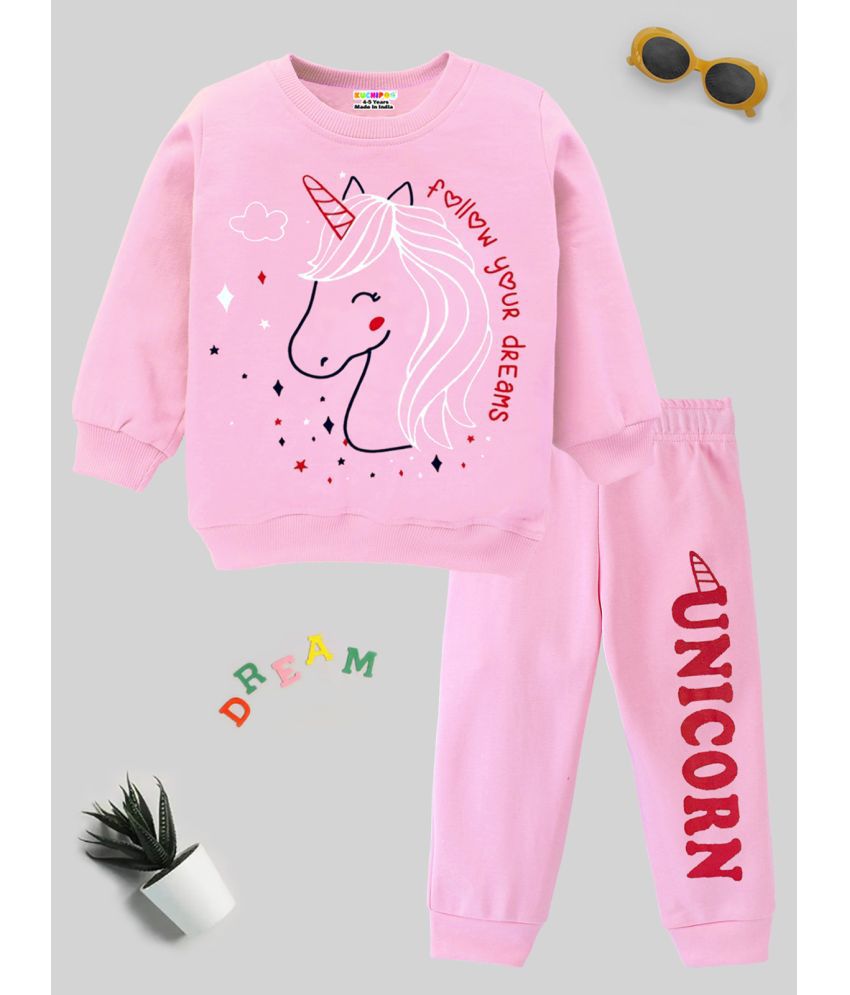     			Kuchipoo Pink Cotton Blend Girls Sweatshirt With Pajama ( Pack of 1 )