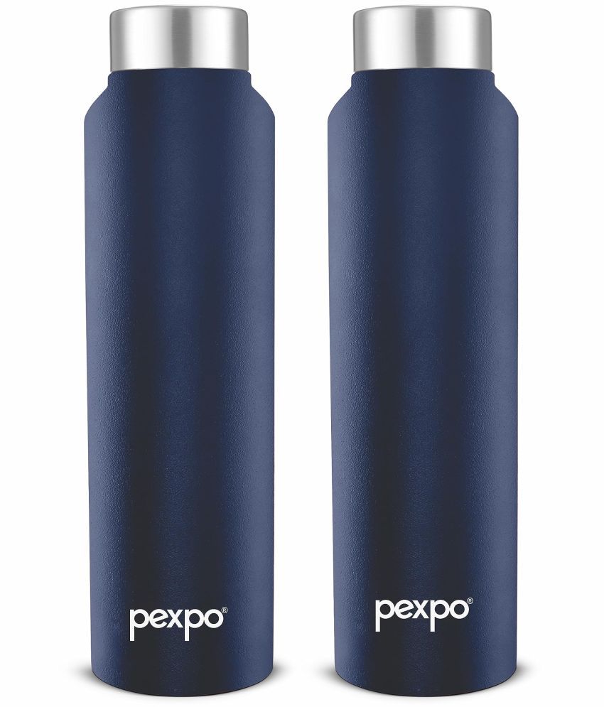     			Pexpo Stainless Steel Chromo Blue Fridge Water Bottle 1000ml mL ( Set of 2 )