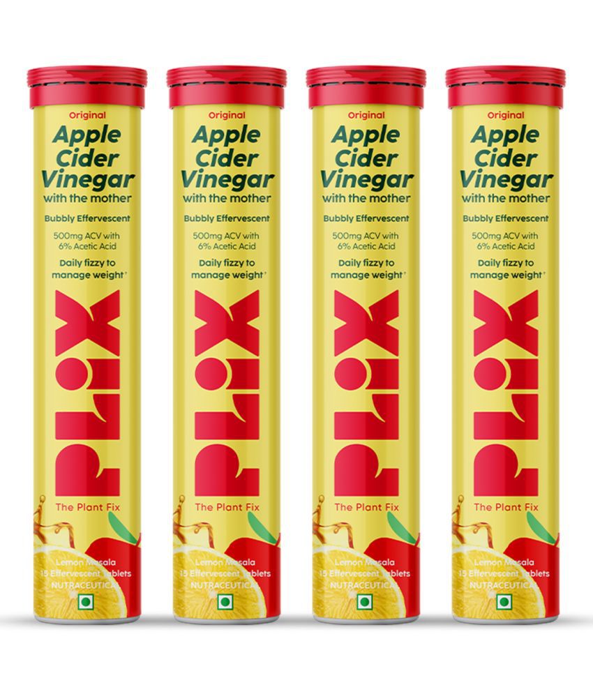     			Plix Apple Cider Vinegar 15 Effervescent Tablets Lemon Masala Flavor with Vitamin B12 (4 x 15 No)