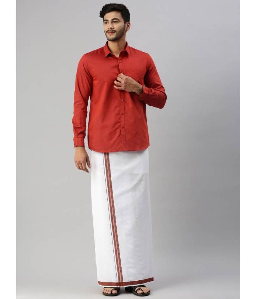     			Ramraj cotton Red Cotton Blend Regular Fit Men's Dhoti Shirt Set ( Pack of 1 )