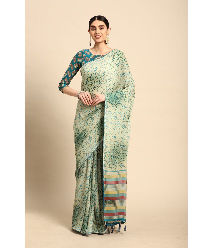     			Rekha Maniyar Fashions Chiffon Printed Saree With Blouse Piece - Green ( Pack of 1 )