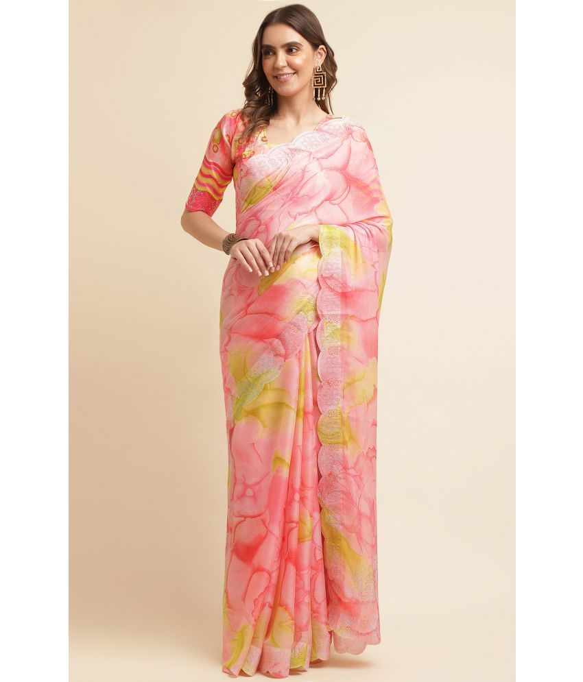     			Rekha Maniyar Chiffon Printed Saree With Blouse Piece - Peach ( Pack of 1 )