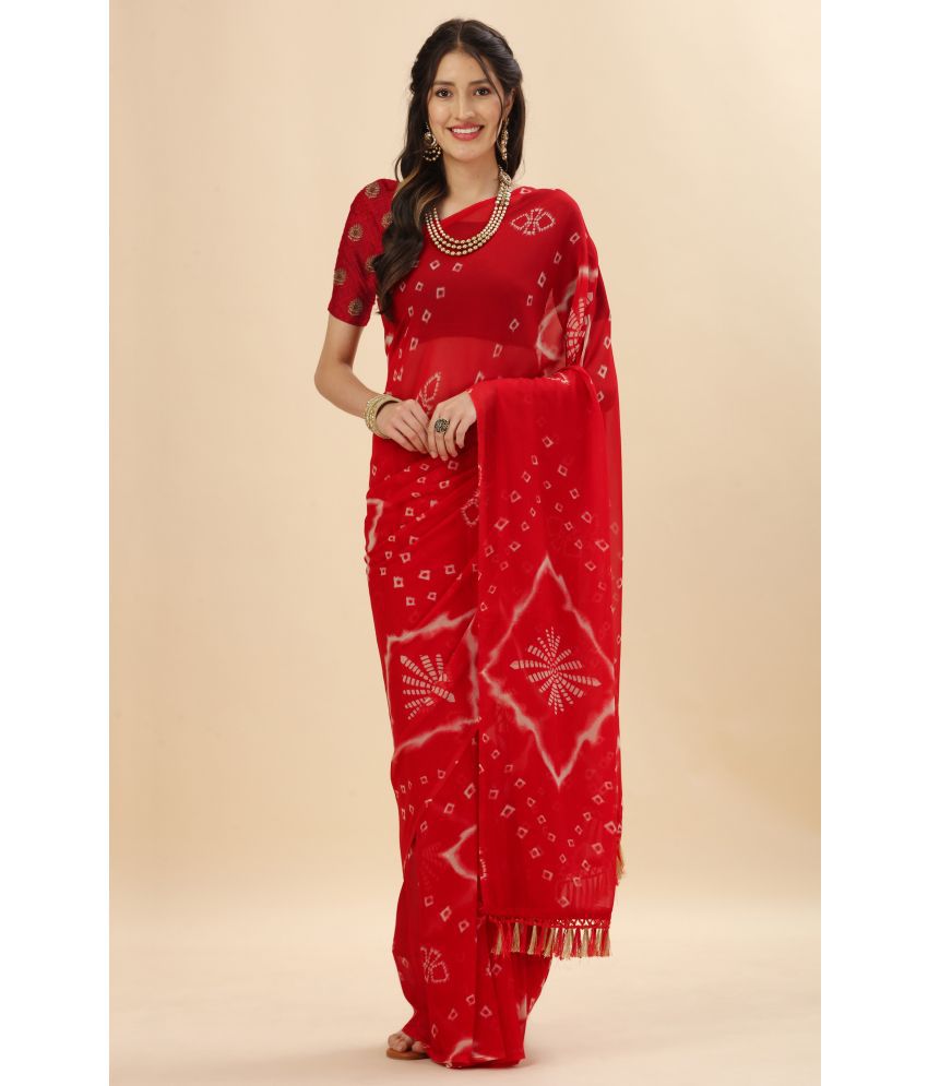     			Rekha Maniyar Fashions Georgette Printed Saree With Blouse Piece - Red ( Pack of 1 )