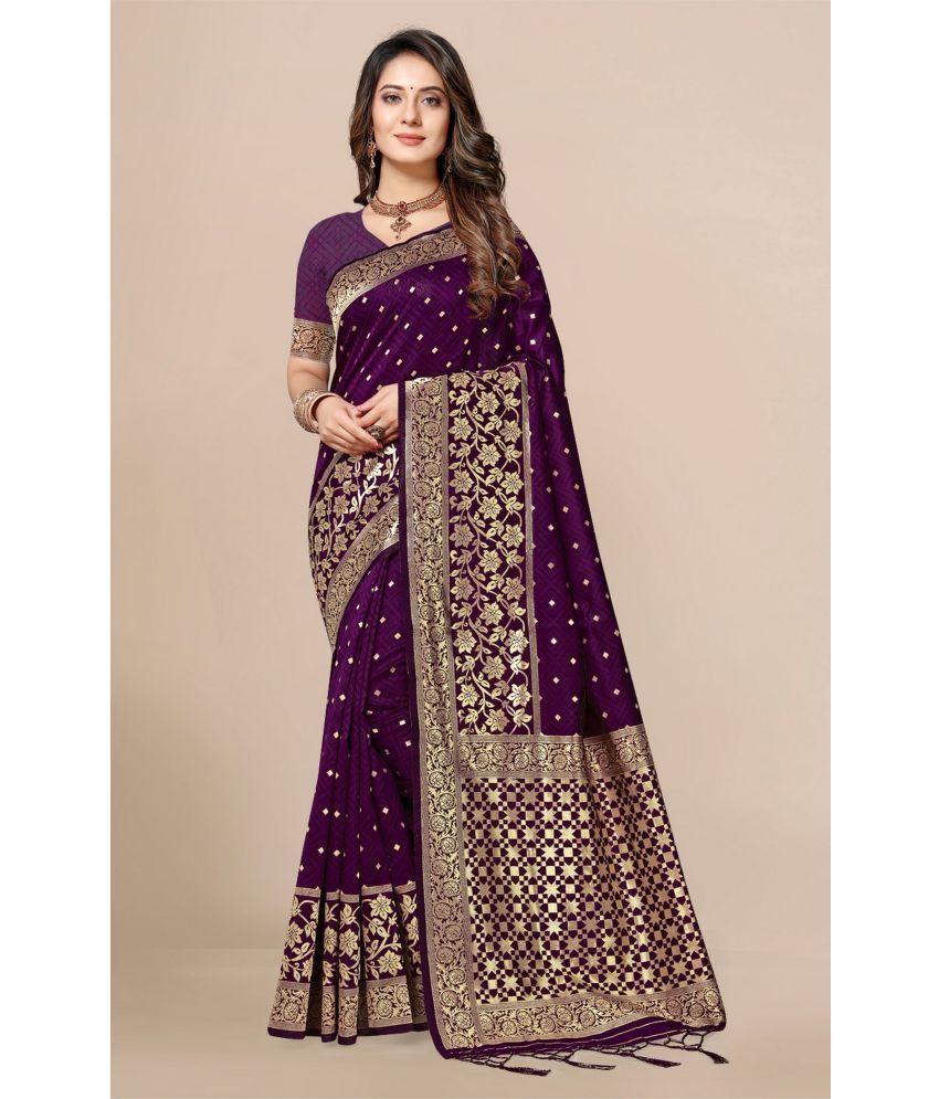     			Rekha Maniyar Silk Embellished Saree With Blouse Piece - Purple ( Pack of 1 )