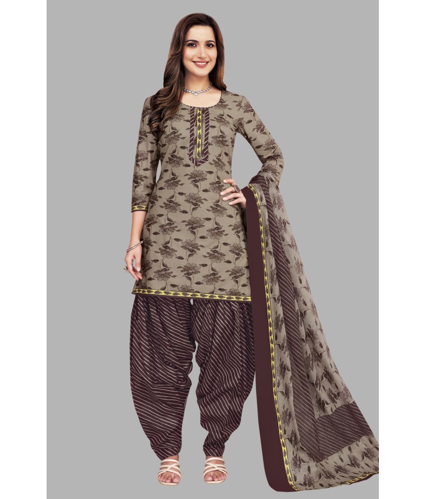     			SIMMU Unstitched Cotton Printed Dress Material - Brown ( Pack of 1 )