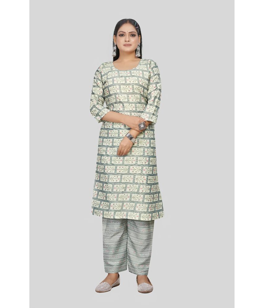     			Sanwariya Silks Cotton Blend Printed Straight Women's Kurti - Grey Melange ( Pack of 1 )