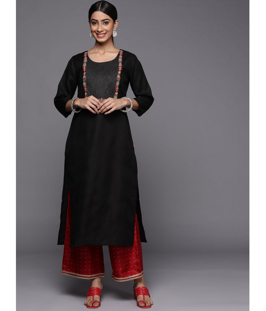     			Varanga Cotton Embroidered Straight Women's Kurti - Black ( Pack of 1 )