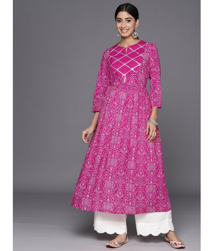     			Varanga Cotton Printed Anarkali Women's Kurti - Pink ( Pack of 1 )