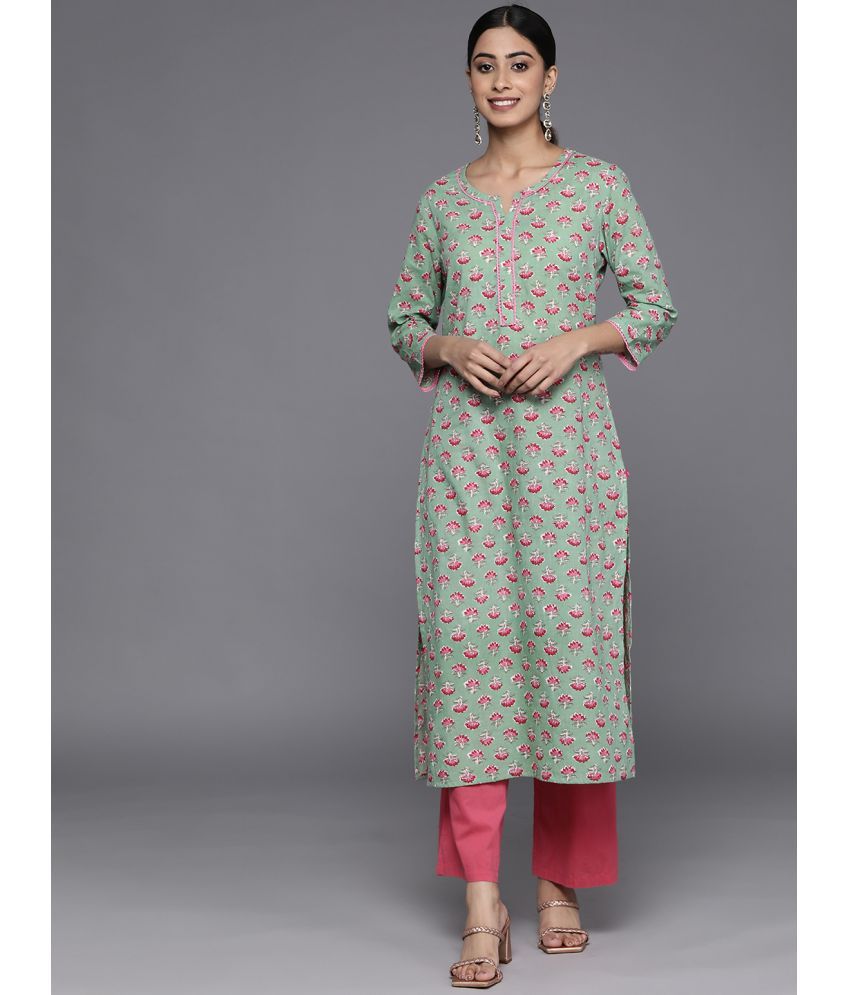     			Varanga Cotton Printed Straight Women's Kurti - Sea Green ( Pack of 1 )