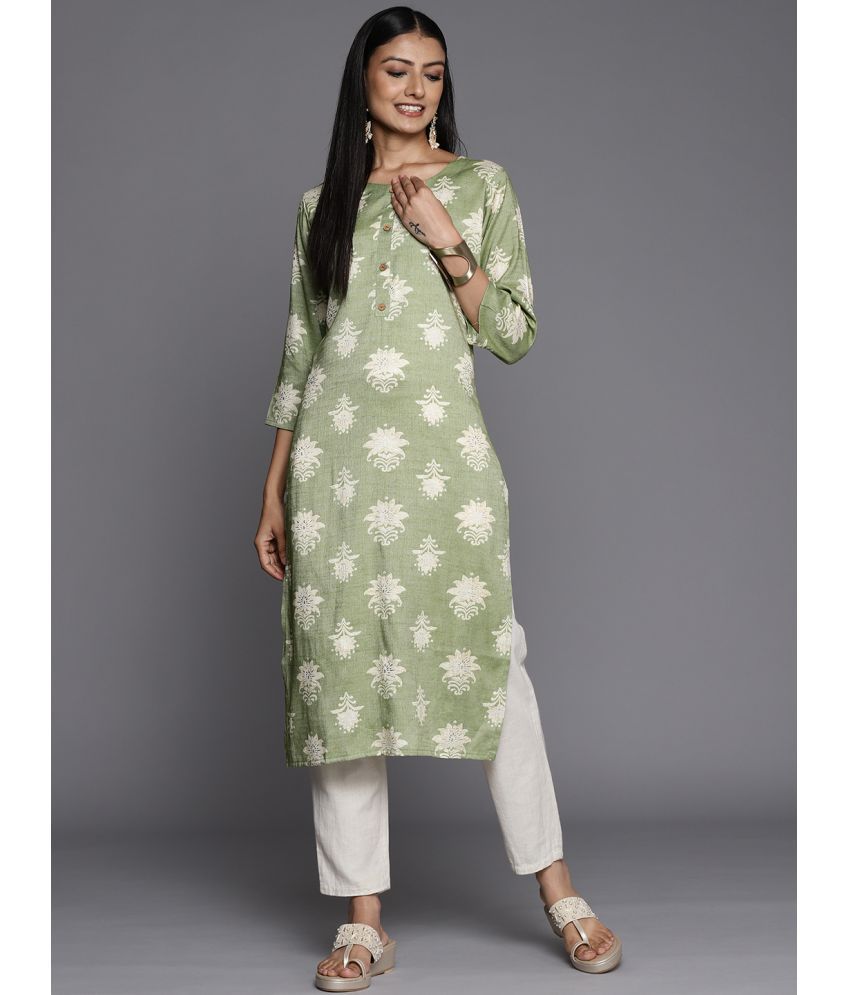     			Varanga Cotton Silk Printed Straight Women's Kurti - Green ( Pack of 1 )