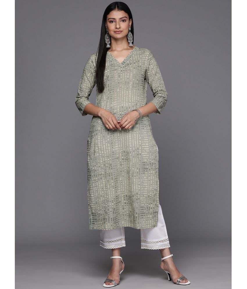     			Varanga Cotton Striped Straight Women's Kurti - Grey ( Pack of 1 )