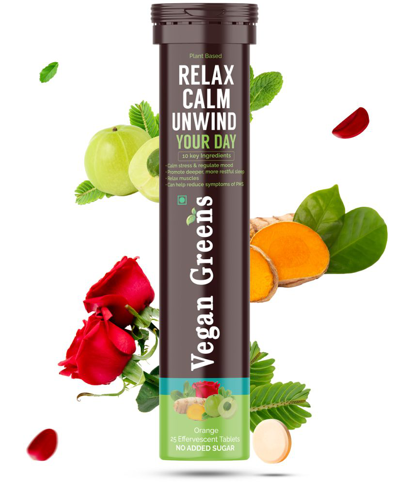     			Vegan Greens Relax Calm Unwind Your Day Calm Stress&Relax 25Effervescent Orange 25 no.s Orange Minerals Tablets