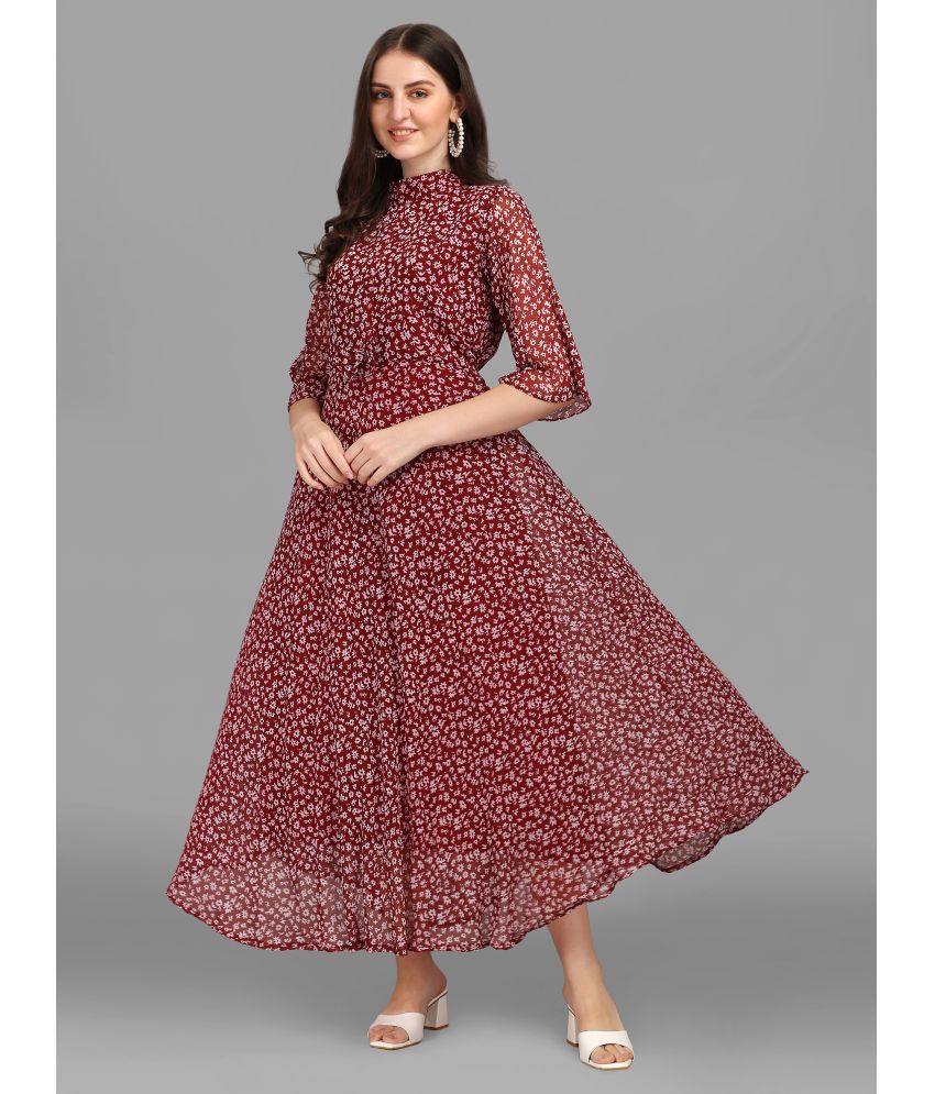     			gufrina Georgette Printed Ankle Length Women's Gown - Maroon ( Pack of 1 )