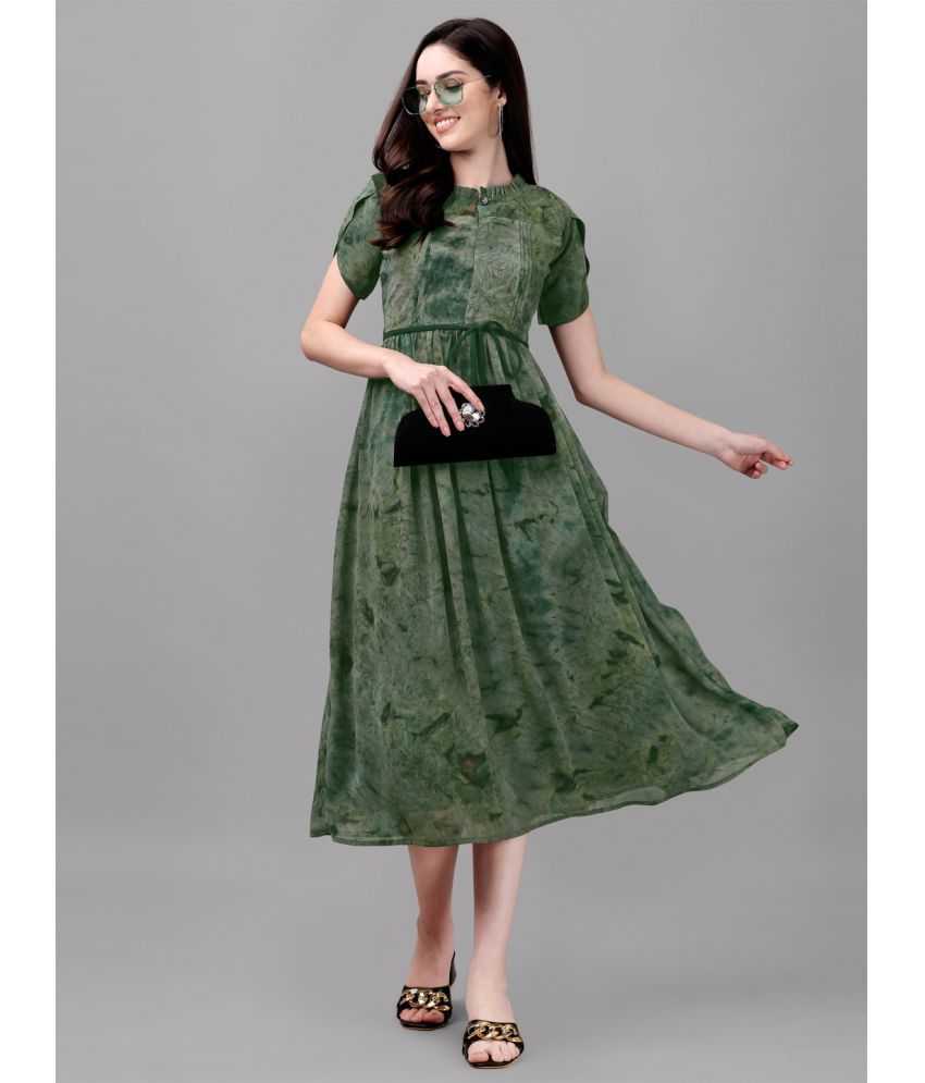     			gufrina Rayon Printed Midi Women's Fit & Flare Dress - Green ( Pack of 1 )