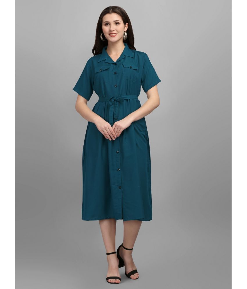     			gufrina Rayon Solid Midi Women's Shirt Dress - Teal ( Pack of 1 )