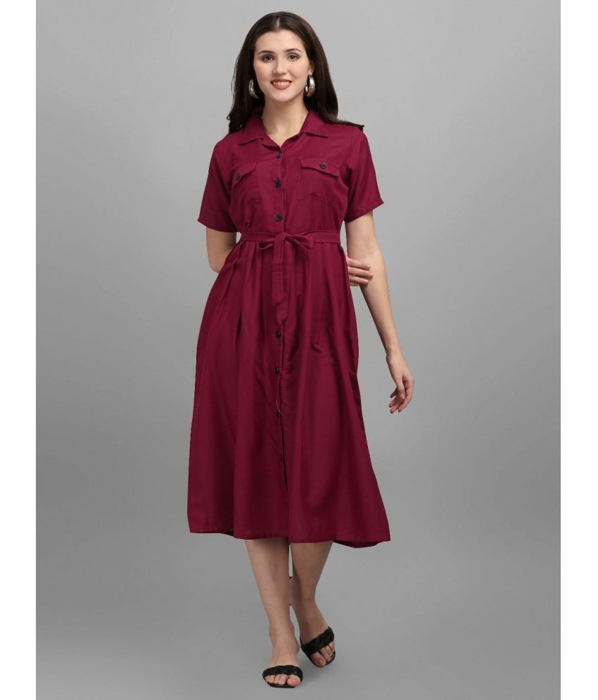     			gufrina Rayon Solid Midi Women's Fit & Flare Dress - Maroon ( Pack of 1 )