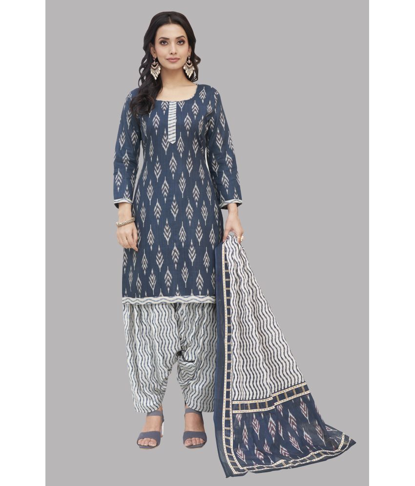     			SIMMU Unstitched Cotton Printed Dress Material - Blue ( Pack of 1 )