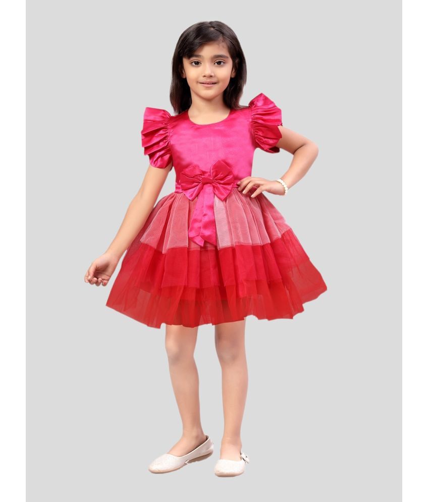     			Aarika Nylon Fit And Flare Dress For Girls ( Pack of 1 , Pink )