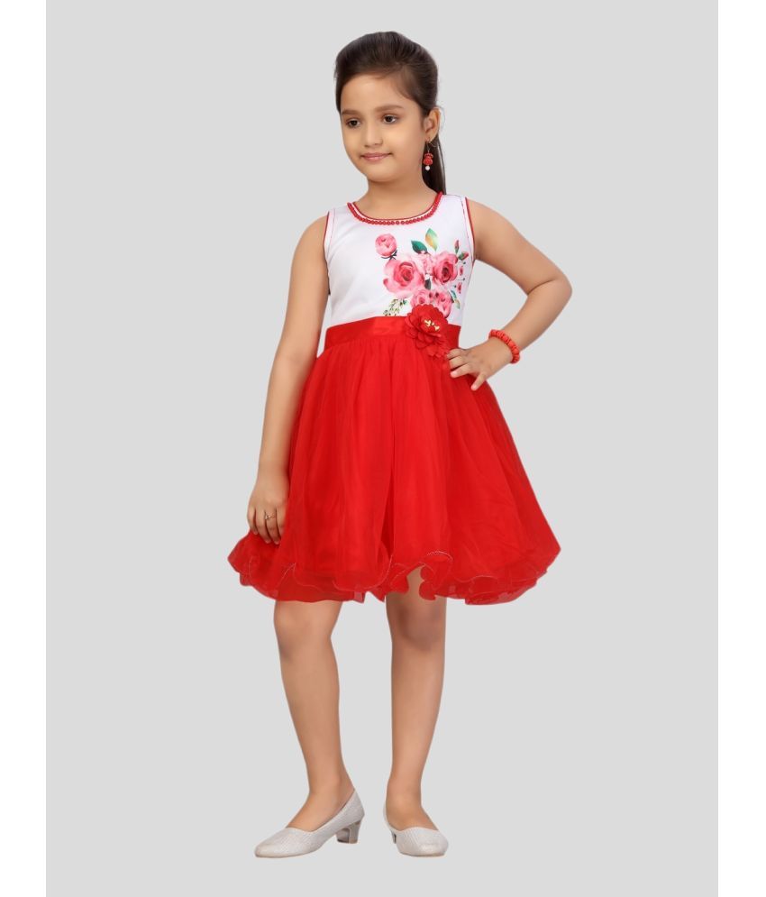     			Aarika Red Net Girls Fit And Flare Dress ( Pack of 1 )