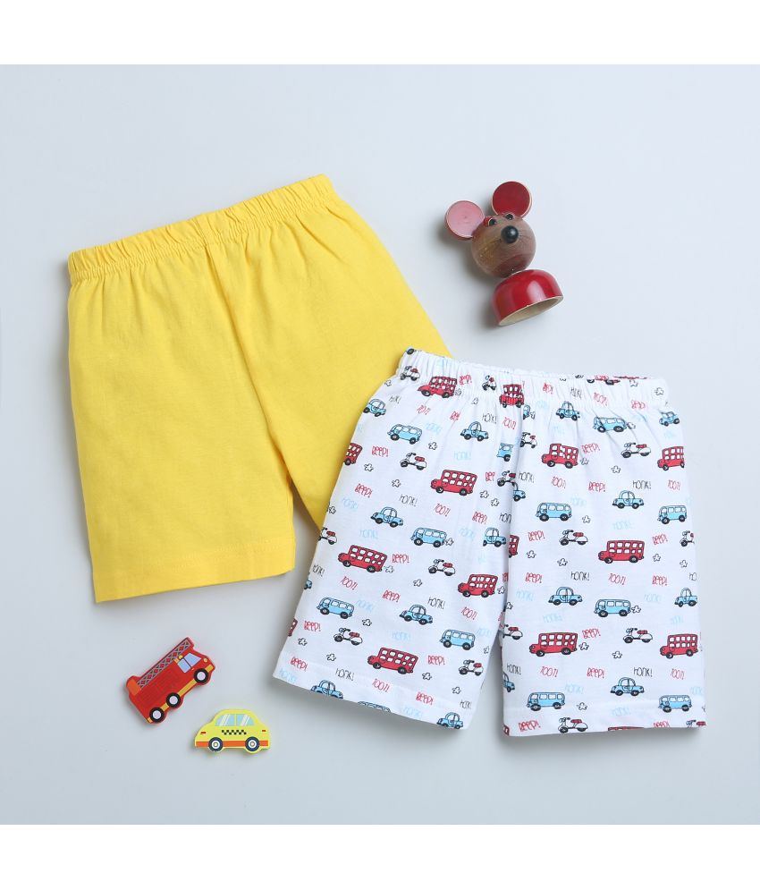     			BUMZEE White & Yellow Boys Shorts Pack Of 2 Age - 12-18 Months