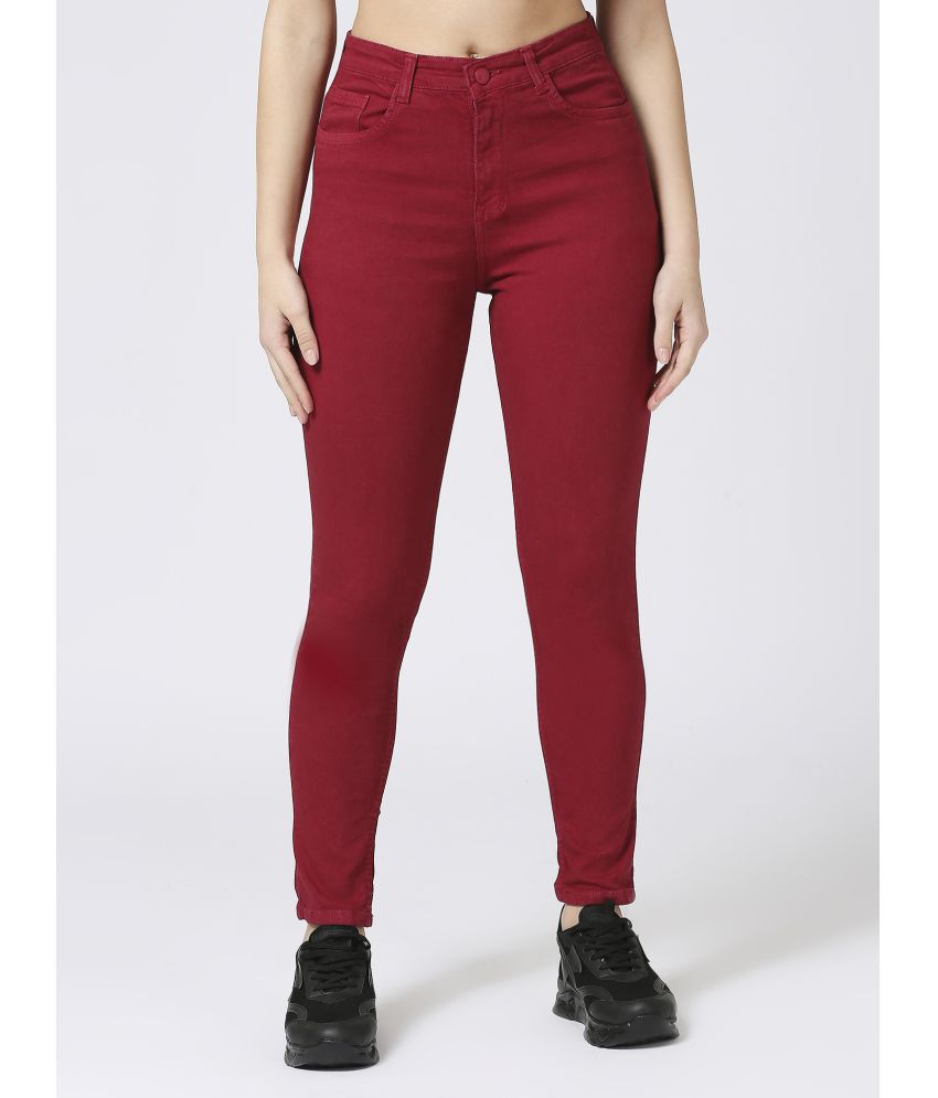     			CEFALU - Maroon Denim Skinny Fit Women's Jeans ( Pack of 1 )