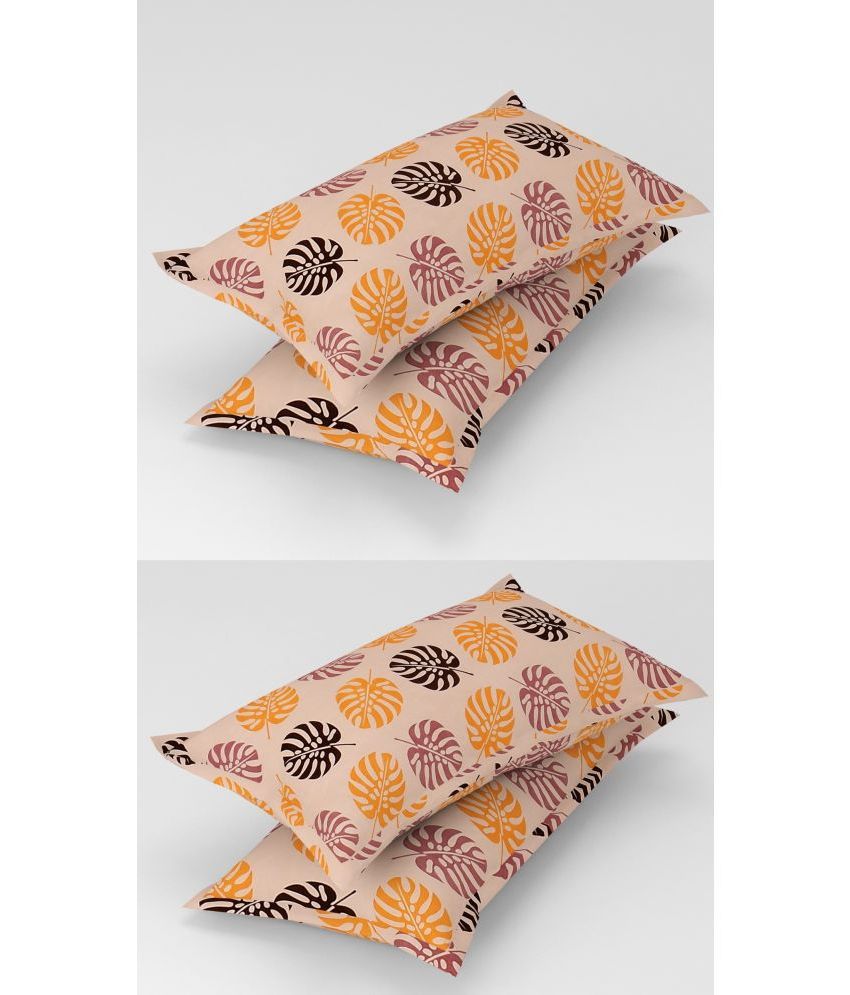     			Homefab India - Pack of 4 Microfiber Floral Printed Standard Size Pillow Cover ( 66.04 cm(26) x 43.18 cm(17) ) - Orange