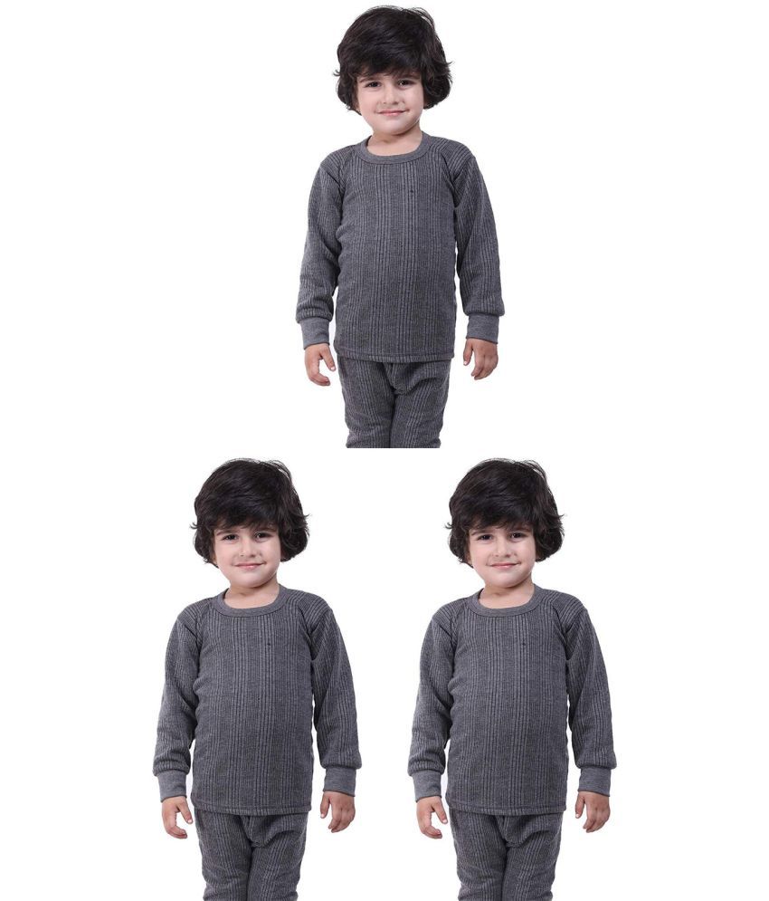     			Lux Inferno Boys & Girls Charcoal Melange Crew Neck Full Sleeves Thermal Upper/Top/Vest - Pack of 3