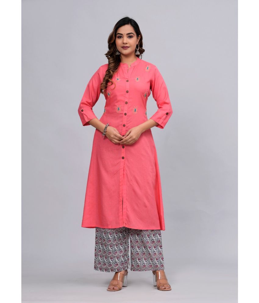     			MAUKA Rayon Solid Kurti With Palazzo Women's Stitched Salwar Suit - Pink ( Pack of 1 )