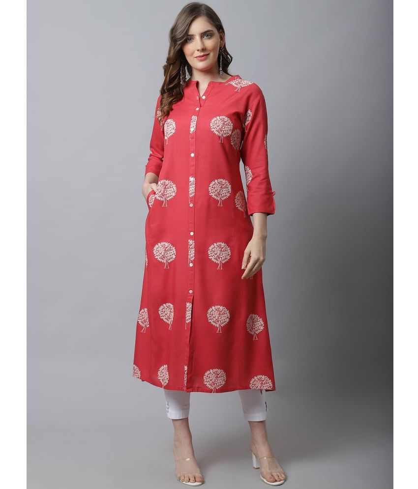     			Pistaa Viscose Printed Front Slit Women's Kurti - Red ( Pack of 1 )