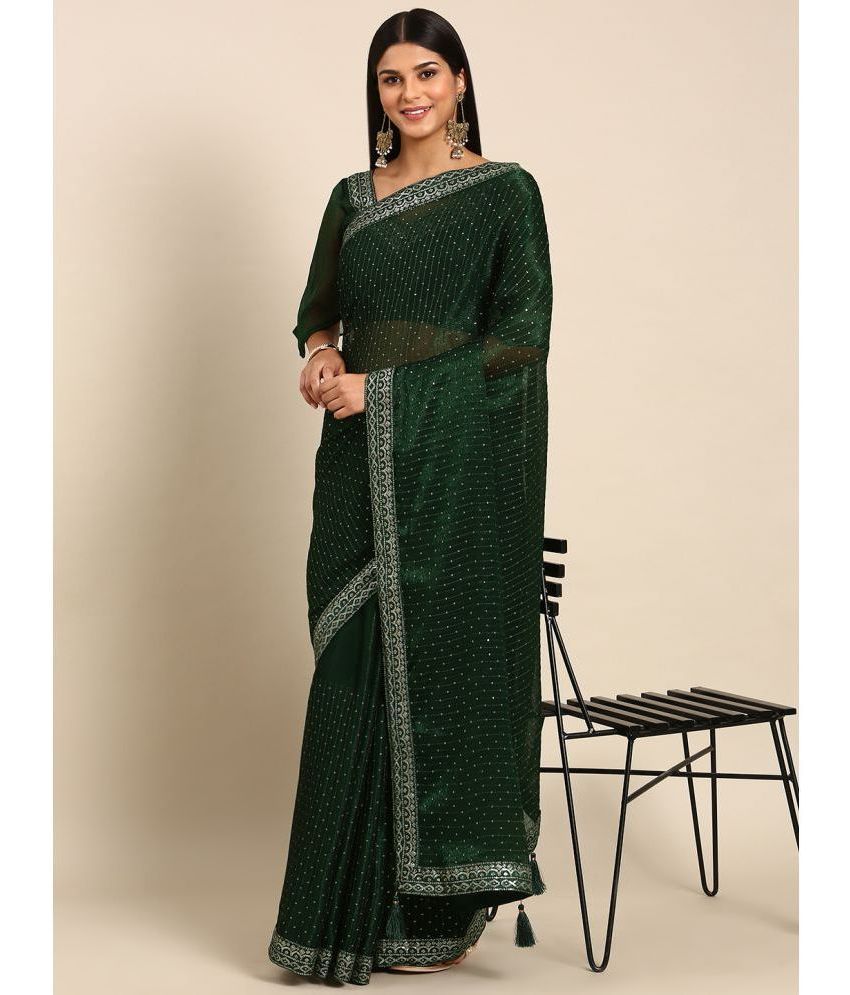     			Rekhamaniyar Fashions Chiffon Embellished Saree With Blouse Piece - Green ( Pack of 1 )