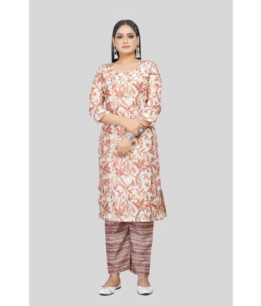     			Sanwariya Silks Cotton Blend Printed Straight Women's Kurti - Coffee ( Pack of 1 )