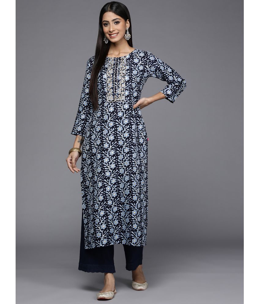     			Varanga Cotton Printed Straight Women's Kurti - Navy ( Pack of 1 )